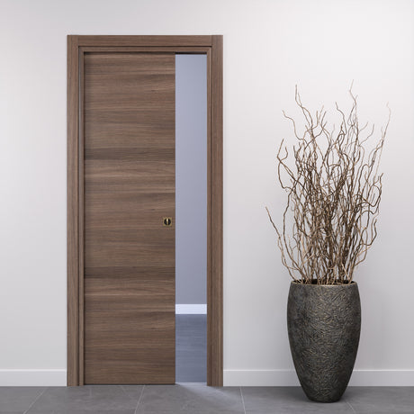 Sliding Pocket Door in Horizontal Walnut