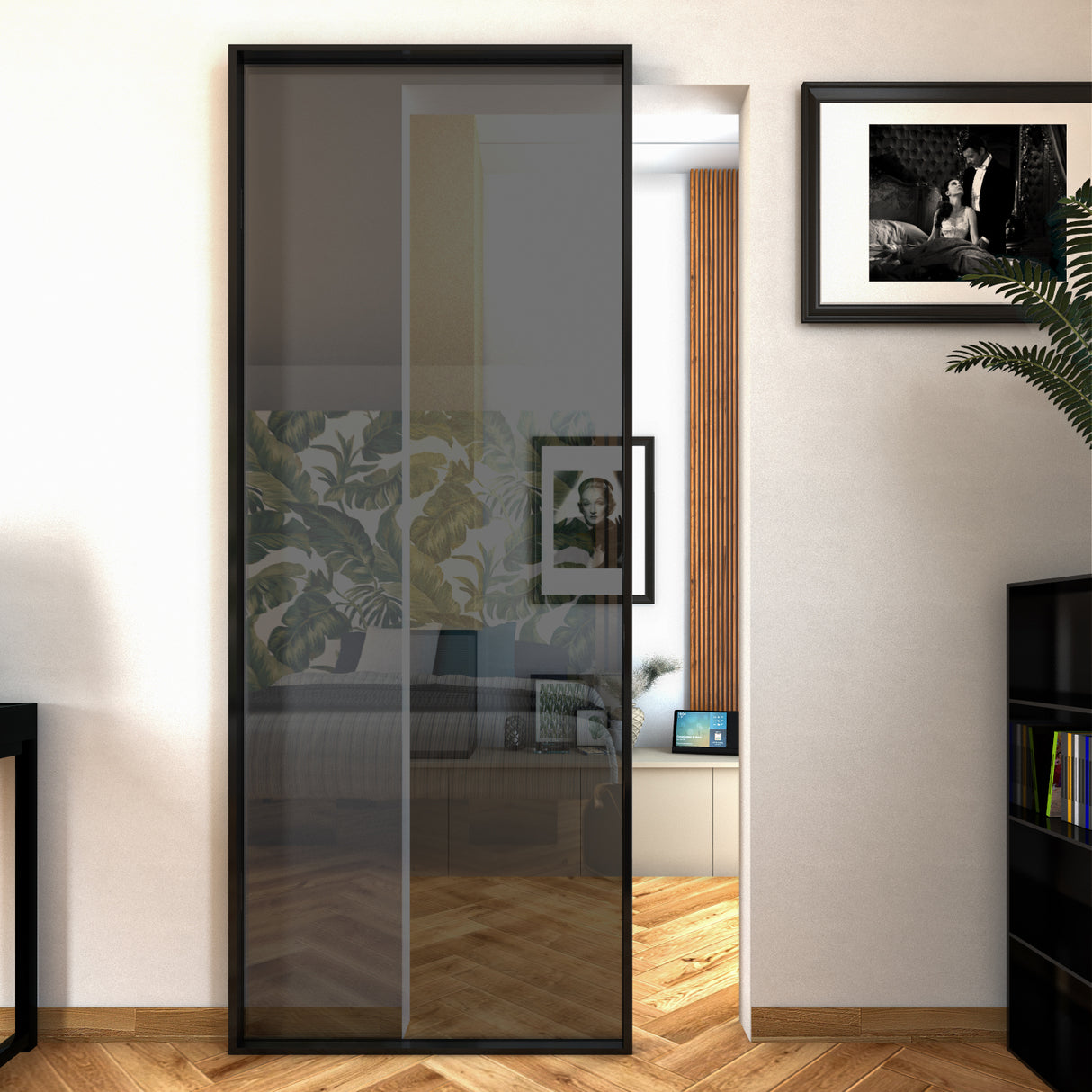 External Sliding Door Profiled Leaf Smoked Glass