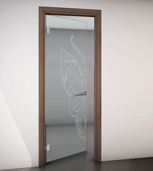 Hinged Door with Wooden Frame and Clear Glass with Sandblasted Design