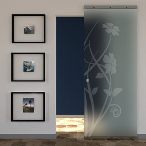 Sliding Satin Glass Door and Sandblasted Design with Invisible Magical Track