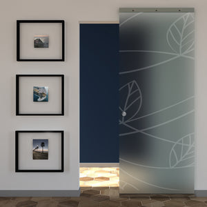 Sliding Satin Glass Door and Sandblasted Design with Invisible Magical Track