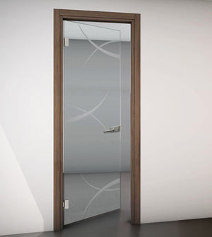 Hinged Door with Wooden Frame and Clear Glass with Sandblasted Design