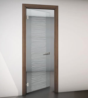 Hinged Door with Wooden Frame and Clear Glass with Sandblasted Design