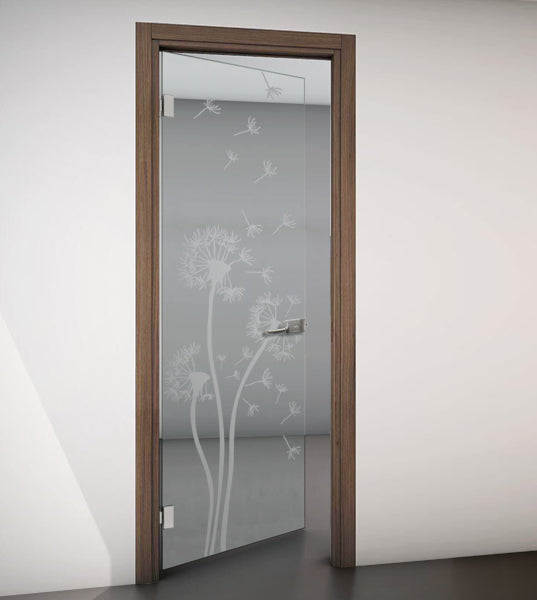 Hinged Door with Wooden Frame and Clear Glass with Sandblasted Design