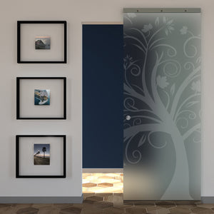 Sliding Satin Glass Door and Sandblasted Design with Invisible Magical Track