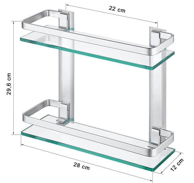 PORTE ITALIANE Mensola da Bagno Alluminio Mensole Doccia Parete 2 Ripiani 8 mm vetro temperato extra spesso rettangolare Argento