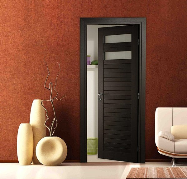 Porta Laminato con doghe e vetro - Laminato - Wengè - 60x210x11 - Nessuna Maniglia