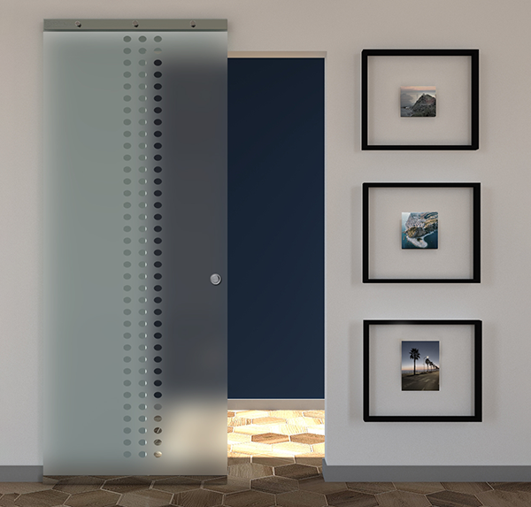 Porta scorrevole vetro satinato e disegno trasparente MAGICAL - EVO TONDO LIGHT - 70x210x0,8