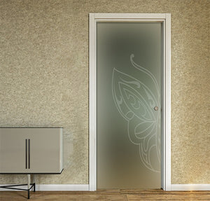 Porte a scrigno in vetro satinato e disegni sabbiati - EVO BUTTERFLY - 60x210x0,8