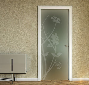 Porte a scrigno in vetro satinato e disegni sabbiati - EVO FLOWER TWO - 60x210x0,8