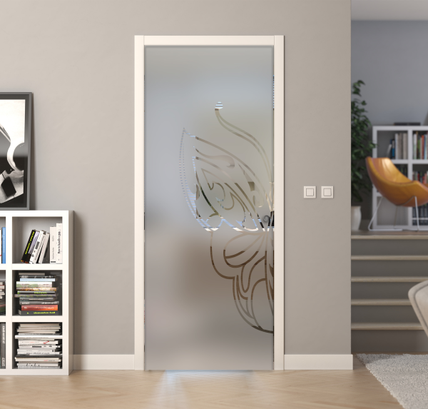 Porte a scrigno vetro sabbiato a disegno trasparente - EVO BUTTERFLY - Laminato - Bianco - 70x210x0,8