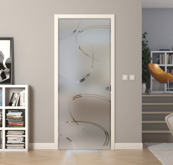 Porte a scrigno vetro sabbiato a disegno trasparente - EVO CURVES - Laminato - Bianco - 70x210x0,8