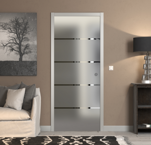 Porte a scrigno vetro sabbiato a disegno trasparente - EVO RIGHE TWO - Laminato - Bianco - 70x210x0,8