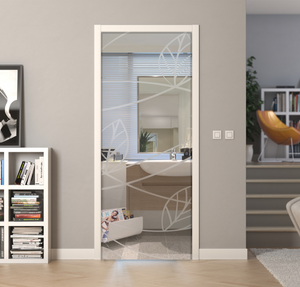 Porte a scrigno vetro trasparente a disegno sabbiato - EVO FOGLIE - Laminato - Bianco - 70x210x0,8