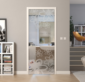 Porte a scrigno vetro trasparente a disegno sabbiato - EVO MARGHERITA - Laminato - Bianco - 70x210x0,8