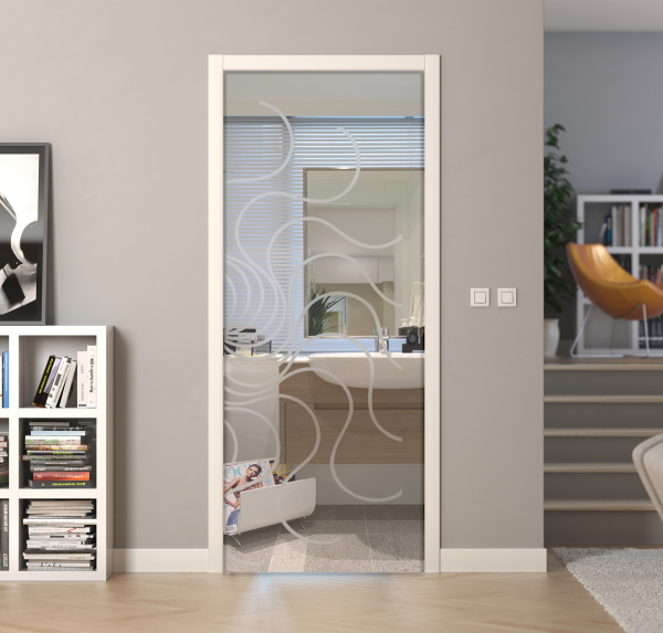 Porte a scrigno vetro trasparente a disegno sabbiato - EVO SHELL - Laminato - Bianco - 70x210x0,8